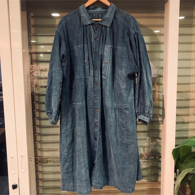 セットアップ 1900s インディゴリネン smock linen indigo French