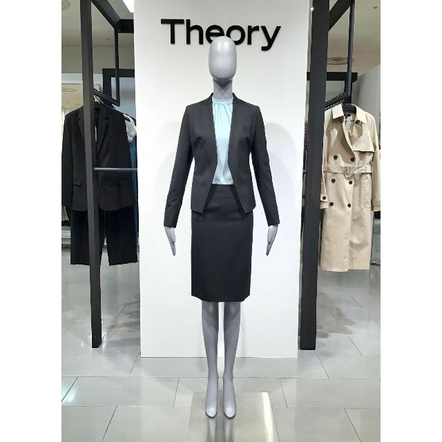 Theory ノーカラー ジャケット スカート スーツ 定番 TAILOR