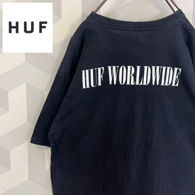 HUF】サイズ大きめM バックプリント フォト Tシャツ 黒ブラック ハフ