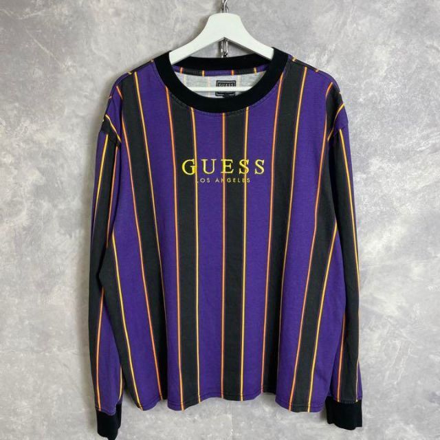 GUESS(ゲス)のguess 90s 長袖Tシャツ ロンT ストライプ 紫 黒 金 刺繍 メンズのトップス(Tシャツ/カットソー(七分/長袖))の商品写真