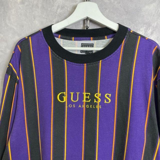 GUESS(ゲス)のguess 90s 長袖Tシャツ ロンT ストライプ 紫 黒 金 刺繍 メンズのトップス(Tシャツ/カットソー(七分/長袖))の商品写真