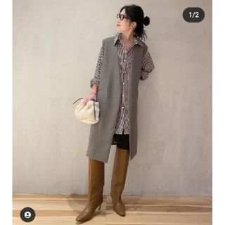 スピックアンドスパン(Spick & Span)の美品　spick&span　二重織りロングジレ　ブラウン(ベスト/ジレ)