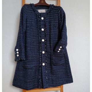 ロペピクニック(Rope' Picnic)のハーフコート　ロングジャケット　【専用】ロペピクニック　ツィード　紺色(ノーカラージャケット)