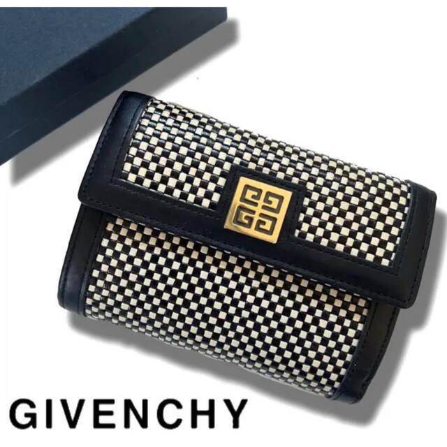 新品】GIVENCHY ジバンシー 編み込み 白黒 レザー 折財布 コンパクト-