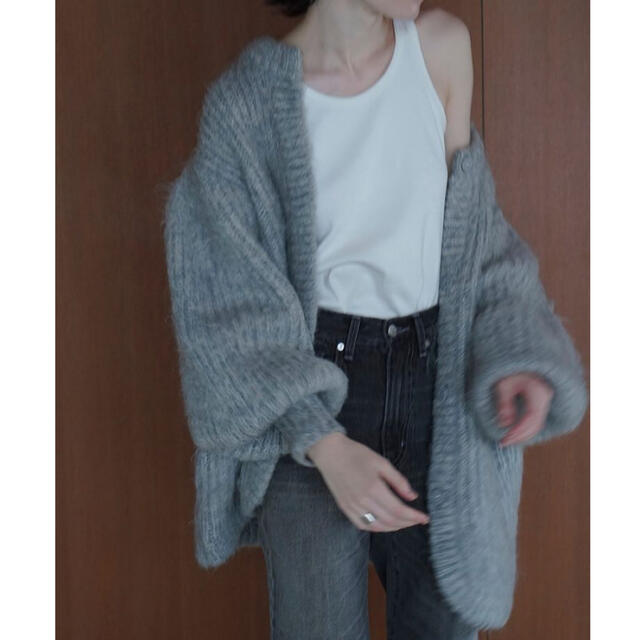 COLOR MOHAIR SHAGGY CARDIGAN gray - ニット/セーター