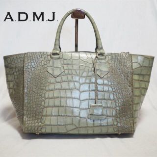 エーディーエムジェイ(A.D.M.J.)のA.D.M.J ハンドバッグ　クロコ型押し  グリーン　ゴールド金具(トートバッグ)