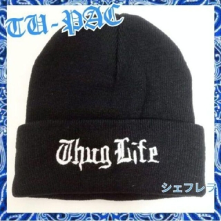【BIG LEGEND】Thug Life ニットキャップ　tupac　黒(ニット帽/ビーニー)