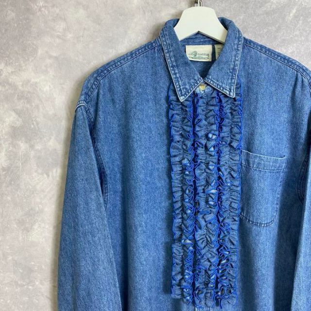 ビンテージフリルシャツ 70s デニムシャツ 長袖 りいち 青 ブルー