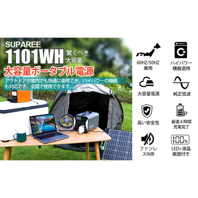 防災グッズ新品未開封 SUPAREE ポータブル電源 1000W ファンレス　専用ケース付