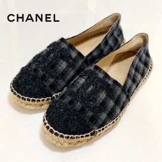 シャネル(CHANEL)の3194 シャネル ココマーク ウール エスパドリーユ フラットシューズ(スリッポン/モカシン)