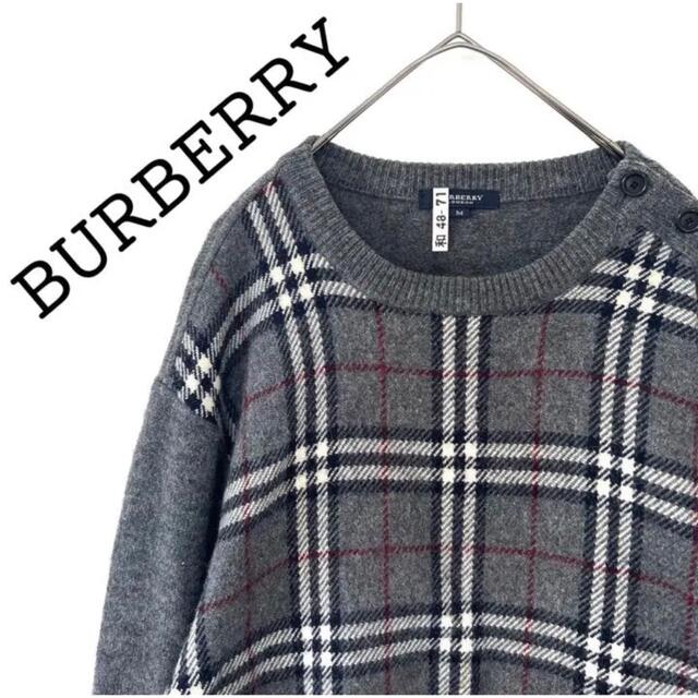 Burberry バーバリー　肩ボタン　ノバチェック柄　グレー　セーター　ニット   フリマアプリ ラクマ