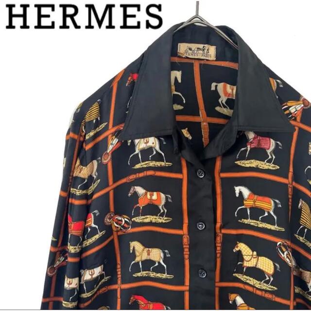 Hermes - HERMES エルメス 馬柄 シルク100% シャツ ホース レディース