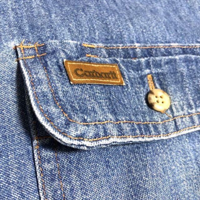 carhartt(カーハート)のカーハート☆デニムシャツ 古着ゆるだぼ ワーク レザーロゴ 90s 希少 ag1 メンズのトップス(シャツ)の商品写真