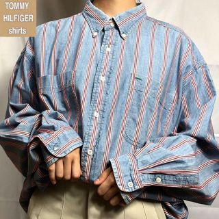 トミーヒルフィガー(TOMMY HILFIGER)のトミーヒルフィガー☆ストライプシャツ 90s 古着 ゆるだぼ 刺繍ロゴ ah1(シャツ)