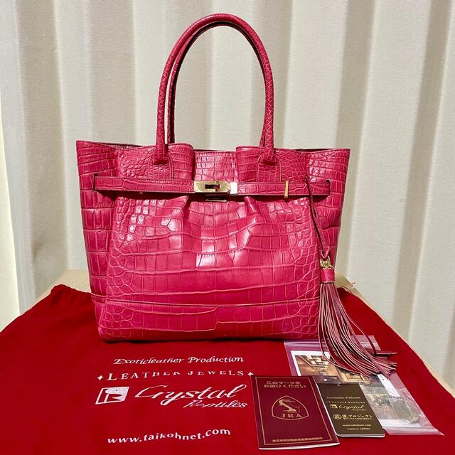 白 フリル付 //値下げ//【美品】レザージュエルズ クロコダイル トート