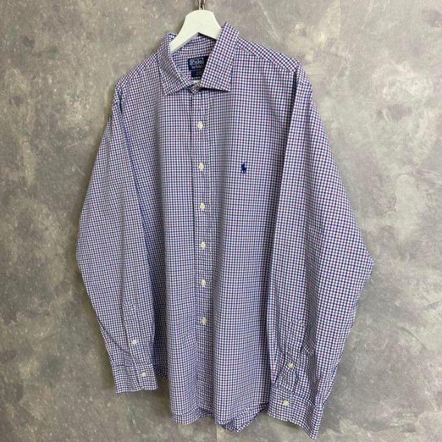 Ralph Lauren(ラルフローレン)のラルフローレン 90s 長袖シャツ ギンガムチェック 青 紫 パープル メンズのトップス(シャツ)の商品写真