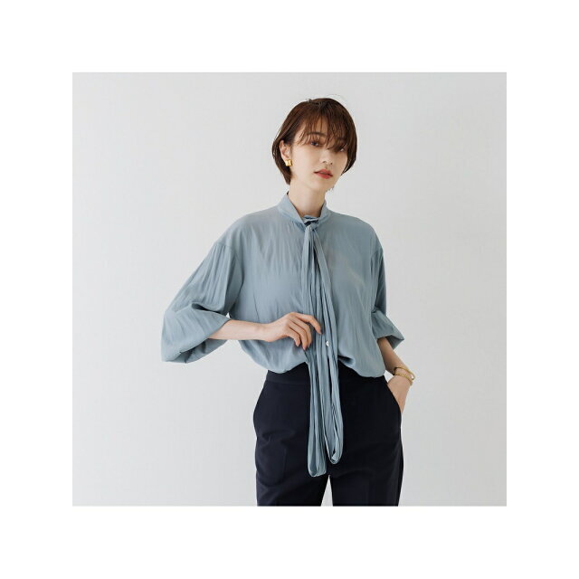 【サックスブルー】割繊リボンデザインシャツ