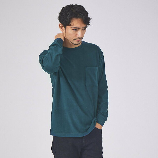 ABAHOUSE(アバハウス)の【グリーン】【48】起毛 スムース クルーネック ロング Tシャツ メンズのトップス(Tシャツ/カットソー(半袖/袖なし))の商品写真