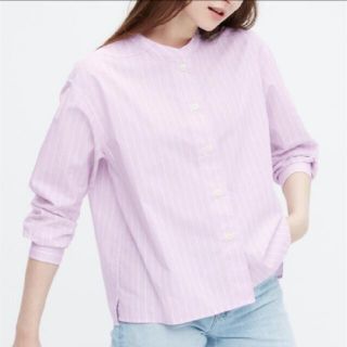 ユニクロ(UNIQLO)のユニクロ　コットンストライプスタンドカラーシャツ(シャツ/ブラウス(長袖/七分))