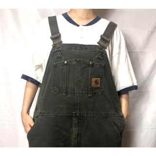 カーハート(carhartt)のカーハート☆オーバーオール 90s レザータグ 希少カラー ゆるだぼ at8(サロペット/オーバーオール)