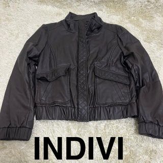 インディヴィ(INDIVI)のINDIVI フェイクレザージャケット　大きいサイズ(ライダースジャケット)