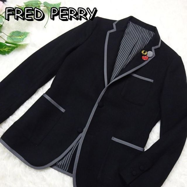 FRED PERRY パイピング テーラード ジャケット バッジ付 黒 M FRED PERRY パイピング テーラード ジャケット バッジ付 黒 M