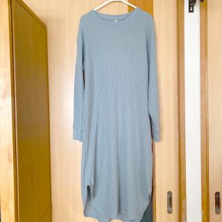 ユニクロ(UNIQLO)のUNIQLO／ワッフルクールネックワンピース／グリーン(ロングワンピース/マキシワンピース)