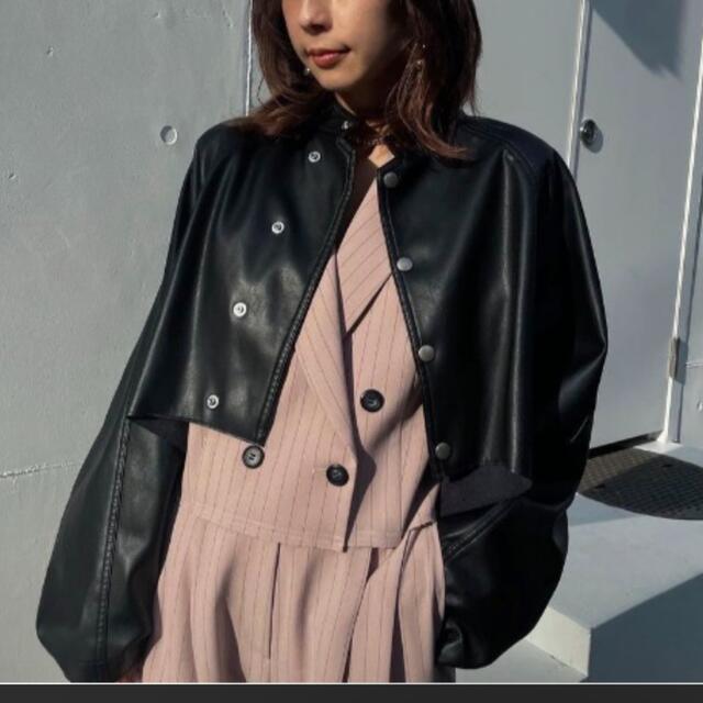 【Ameri】ROUND SHORT FAKE LEATHER JACKET