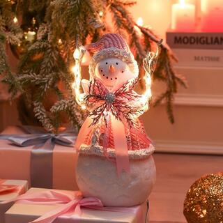 クリスマス置物　樹脂製スノーマンオブジェ ピンク　クリスマスインテリア　#E(置物)