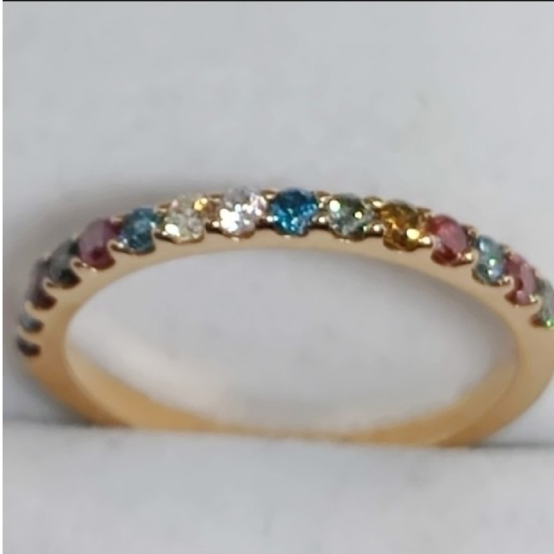 K18 マルチカラーダイヤモンド ハーフエタニティリング レディースのアクセサリー(リング(指輪))の商品写真