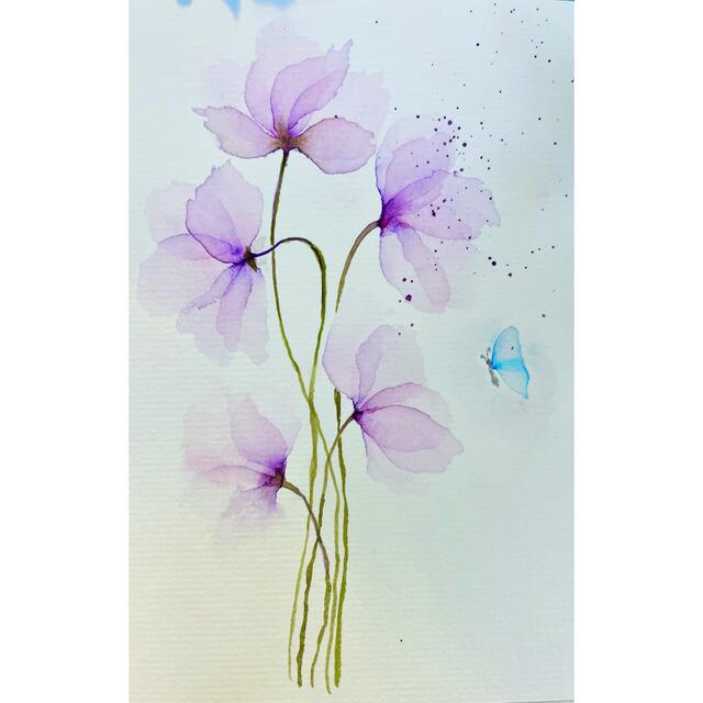 水彩画 絵画 原画『紫の花』