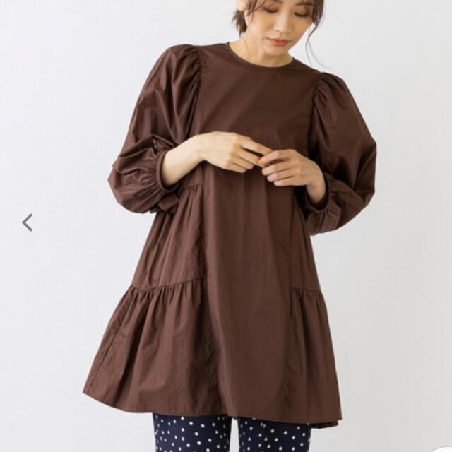 sono 21AW ブラウン バックリボン パフィロングチュニックブラウス