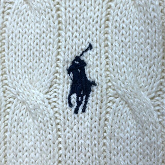 ラルフローレン ニット セーター ケーブル クリーム色 紺ポニー刺繍