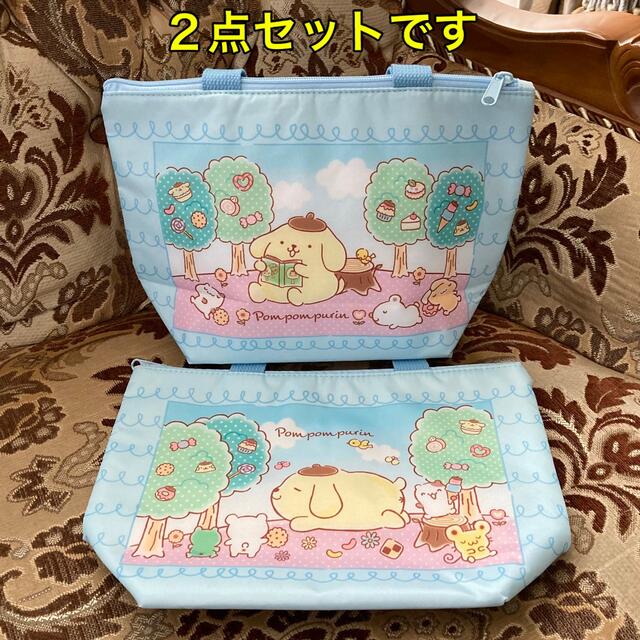 ポムポムプリン(ポムポムプリン)の未使用 ポムポムプリン当りくじ 保冷バッグ ブルー 同柄２点セット ブルー レディースのバッグ(トートバッグ)の商品写真