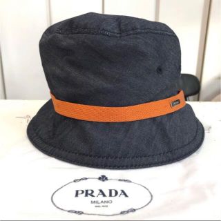 色移り有り 美品 PRADA ロゴプレート バケットハット 帽子(S 約55cm