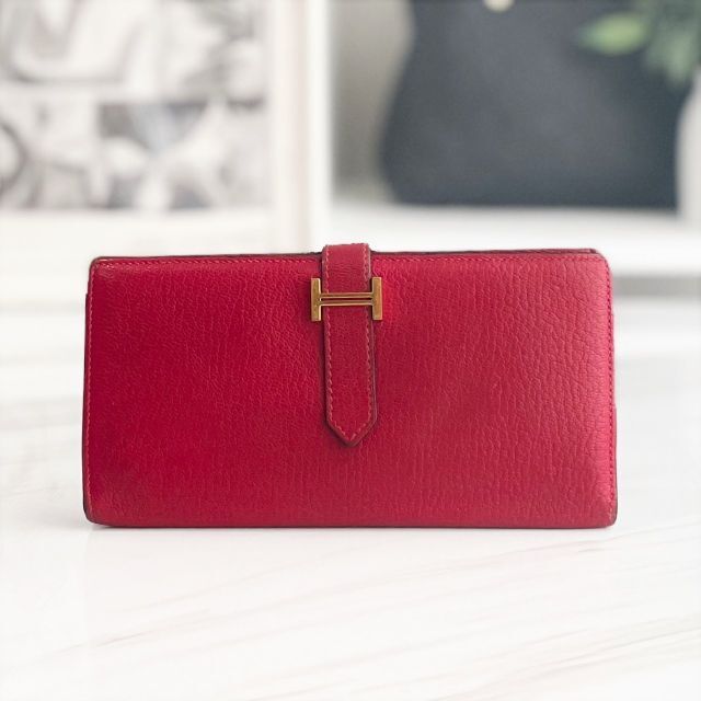 非売品 Hermes - エルメス ベアンスフレ 長財布 シェーブル 赤 □O刻印
