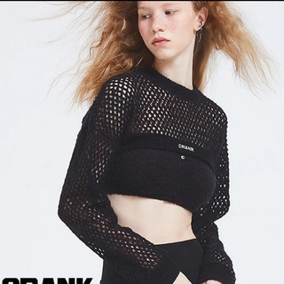 ★CRANK★NETTING KNIT SLEEVETOP_BK(ニット/セーター)