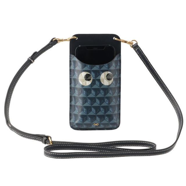 アニヤ ハインドマーチ ANYA HINDMARCH フォーンケース Eyes I AM A PLASTIC ショルダー ストラップ付 スマホケース ネイビー ブルー系 169769