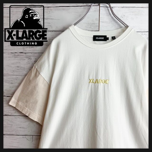 XLARGE(エクストララージ)の【大人気デザイン】エクストララージ センターロゴ刺繍入り半袖Tシャツ 袖切り替え メンズのトップス(Tシャツ/カットソー(半袖/袖なし))の商品写真