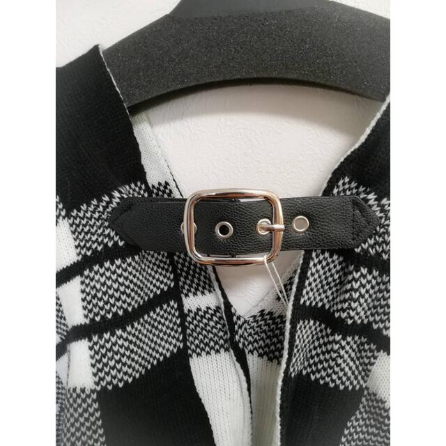 新品　モノトーン　スカーフ　ポンチョ　チェック柄 レディースのジャケット/アウター(ポンチョ)の商品写真