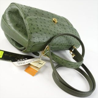美品 オーストリッチ 2WAY ショルダーバッグ ハンドバッグ 緑 グリーン