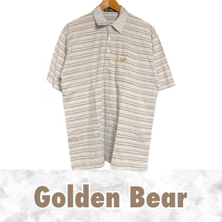ゴールデンベア(Golden Bear)のGolden Bear 半袖 ポロシャツ ライトブルー ボーダー【L】 ゆったり(ポロシャツ)
