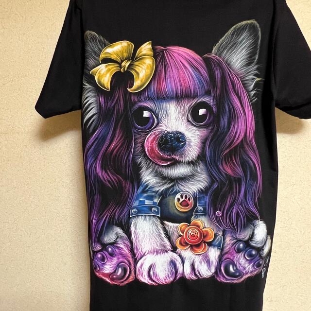 犬　プリント　黒　Tシャツ