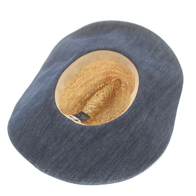 miumiu(ミュウミュウ)のミュウミュウ ストローハット デニム リボン 切替 S 紺 べージュ レディースの帽子(麦わら帽子/ストローハット)の商品写真