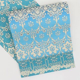 《京袋帯■召しませ花◆アラベスク柄◆水色濃淡ブルー◆正絹着物◆FA6-12》(着物)
