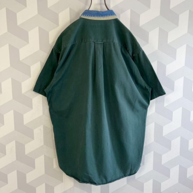 【90s ノーティカ】サイズLデニム襟半袖刺繍 ビッグシャツ 緑 nautica 7