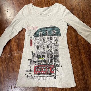 ロング丈Tシャツ　アパートメント調プリント(Tシャツ/カットソー(七分/長袖))