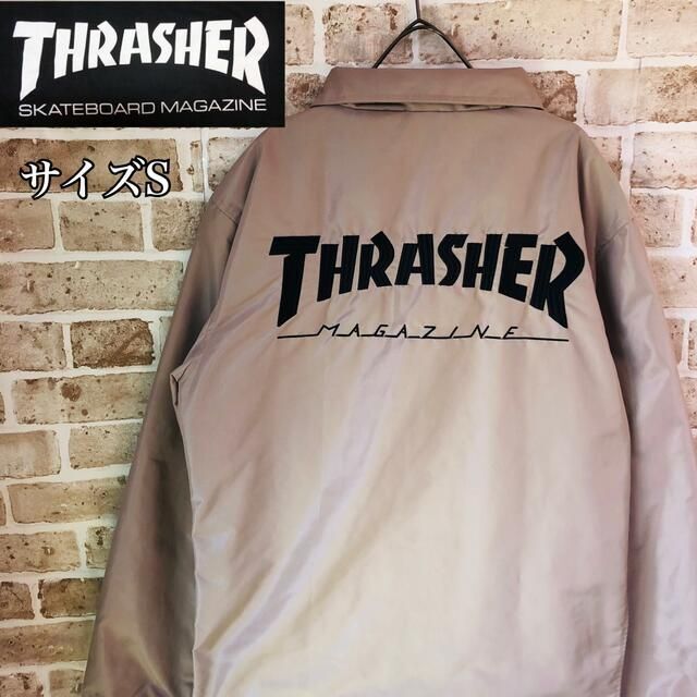 【希少】THRASHER コーチジャケット サイズS　 ベージュ 刺繍ロゴ