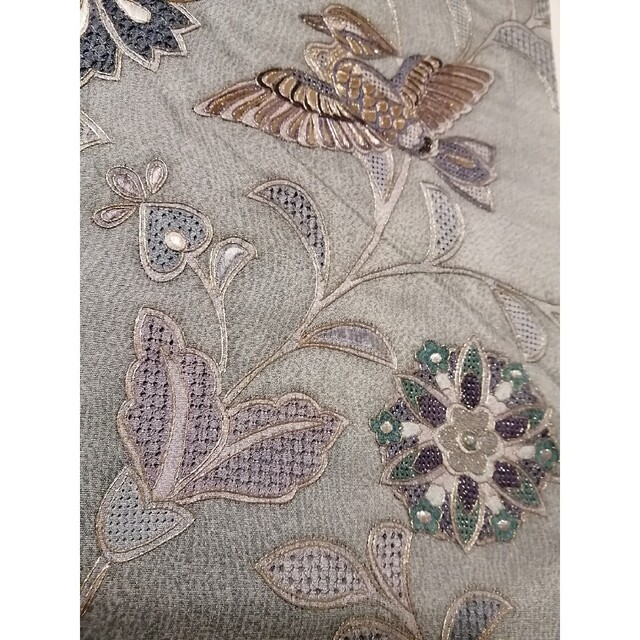 特選泥染め大島紬【刺子刺繍 汕頭(スワトウ)刺繍】辻ヶ花 ブラウン
