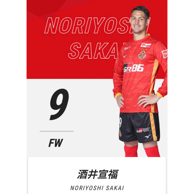 名古屋グランパス　9   酒井宣福　カーサイン スポーツ/アウトドアのサッカー/フットサル(記念品/関連グッズ)の商品写真